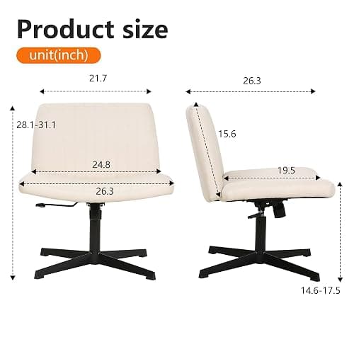 FDW Criss Cross Chair Armless Cross Legged Office Desk Chair Adjustable Swivel Ergonomic Desk Chair No Wheels U Shaped Backrest with Wide Seat Native Sponge Computer Task Vanity Chair for Home Office thumbnail 3