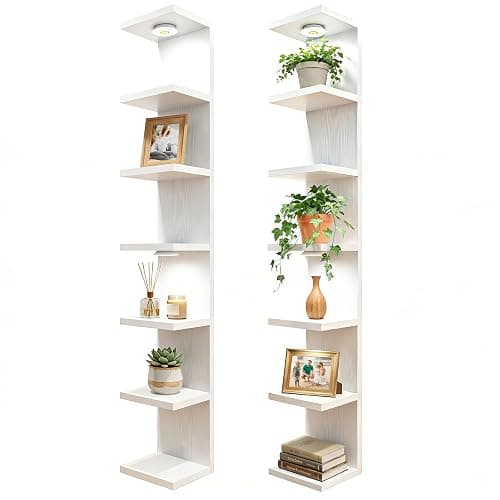 Fixwal 7 Tier Wall Shelf with LED Lights for Room Decor White, 2 Pack | 76.8in Tall, Holds 11Lbs per Tier, Flexible Section Installation, Fits Any Room Decor - Image 1