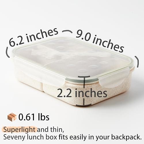SEVENY Bento Box Natural Wheat Fiber Material,Ideal Leak-Proof Bento Box Adults,Lunch Box for Women,BPA-Free Lunch Box,Reusable Meal Prep Container for Body Builders, White thumbnail 6