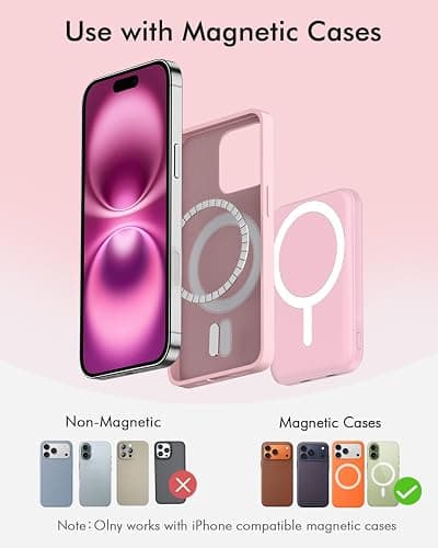 podoru for Magsafe Battery Pack, 5000mAh Magnetic Power Bank with Type-C Cable 20W PD Fast Charging Lighting Input Wireless Portable Charger for iPhone 17/16/15/14/13/12/ All Series-Pink thumbnail 2