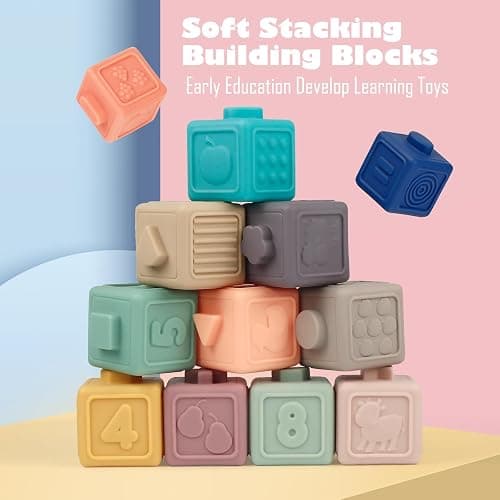 Weilim Montessori Toys Soft Stacking Building Blocks Rings Balls Sets 3 in 1 Baby Toys Bundle for Babies Sensory for Toddlers Teething Bath for Infants Learning Education Toy thumbnail 2