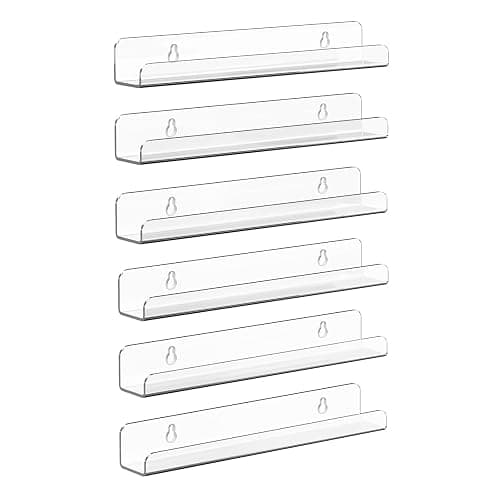 Meaocer Vinyl Record Shelf Wall Mount, 6 Pack 12 inch Clear Acrylic Album Record Holder Display, Kids Bookshelf, Floating Wall Shelves for Bathroom, Bedroom, Living Room, Kitchen (Clear-6pcs) thumbnail 4