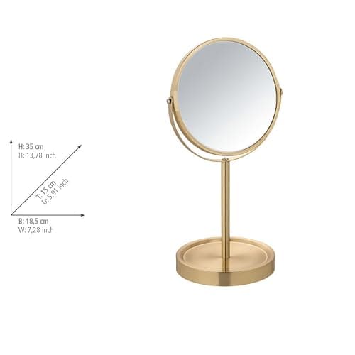 WENKO Standspiegel Mod. Alata Gold matt, Kosmetikspiegel mit 3-Fach Vergrößerung, stufenlos schwenkbar, mit Ablage, Ø 17 cm thumbnail 2