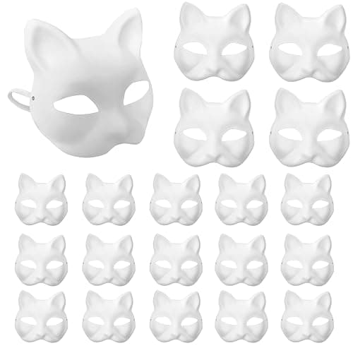 XIPEGPA Therian Masks White Paper Cat Masks to Painted Animal Cosplay Facemask Masquerade Mask Costume Prop for DIY Painting - Image 1