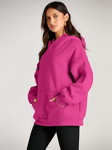 Trendy Queen Womens Oversized Hoodies Fleece Sweatshirts Fall Fashion 2025 Pullover Sweaters Winter Clothes - Hot Pink - Small thumbnail 3