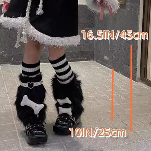 CHERSE Furry Leg Warmers for Women 3in1 Kawaii Star Bone Plush Y2K Leg Socks Pink Lolita Faux Fur 80s Harajuku Punk Gothic thumbnail 2