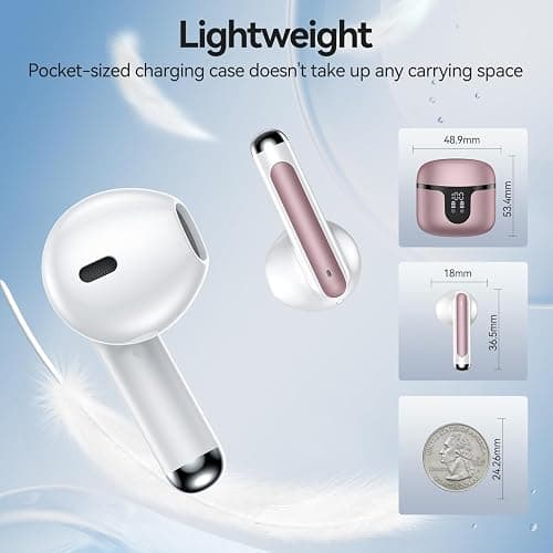 Wireless Earbuds, Bluetooth 5.3 Headphones Deep Bass Stereo Sound with ENC Noise Cancellation Wireless Headphones with 50H Playback and LED Display, IPX7 Waterproof Ear Buds Rose Gold thumbnail 6
