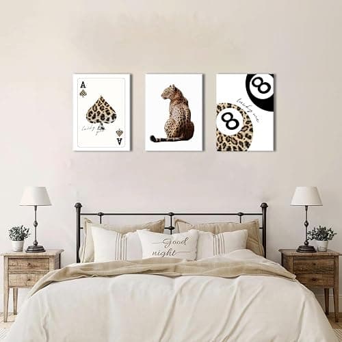 Trendy Leopard Canvas Wall Art Set of 3 - Cheetah Prints Wall Decor Pictures, Funky Lucky You 8 Ball Poster Preppy Aesthetic Paintings, for Girls Bedroom Dorm Apartment 12x16 inch Framed thumbnail 9