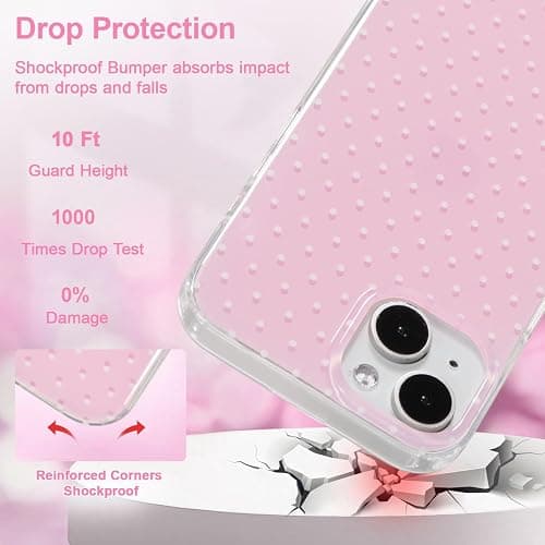 QLTYPRI for iPhone 15 Case, Cute Polka Dot Pattern Aesthetic Phone Case, Raised Camera Protection Durable TPU Slim Shockproof Protective Phone Cover for Girls Women - Pink thumbnail 3