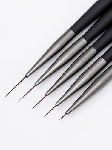 ZEOHBETY Nail Art Brushes, 5Pcs Nail Art Liner Brushes, Dotting Pen Tools, Painting Art Design Brush Set for Long Lines, Thin Details, Fine Drawing Sizes 7/9/11/15/22mm, Black - Black thumbnail 2