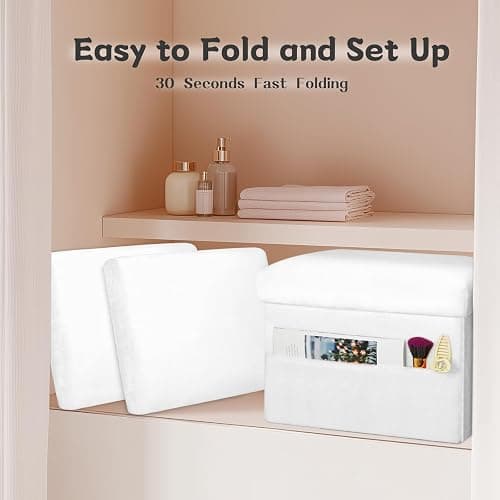FaiPue Storage Ottoman Cube, Small Ottoman with Storage with Thicker Furry Padded Seat. Folding Soft Fur Foot Rest Stool for Living Room Bedroom, Holds Up to 300 lbs, 17x13x13IN (White) thumbnail 7