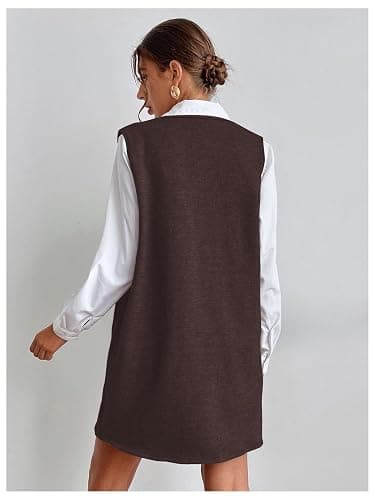 OYOANGLE Women's V Neck Sleeveless Knitted Solid Short Sweater Dress with Pockets thumbnail 2