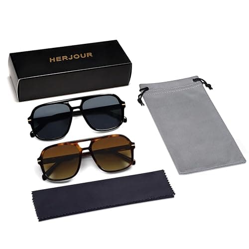 HERJOUR Retro Trendy Square Aviator Sunglasses Womens Mens 70s Classic Vintage Oversized Sun Glasses AR82173 thumbnail 5