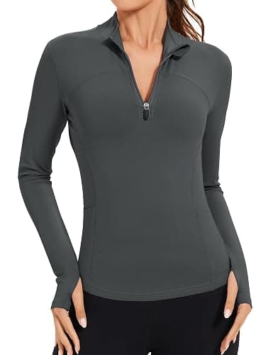 IECCP Women's Gym Tops 1/4 Zip Long Sleeve Quick-Dry Sports T-Shirts Lightweight Athletic Activewear with Thumb Holes, Side Pockets for Yoga, Running, Workout thumbnail 2