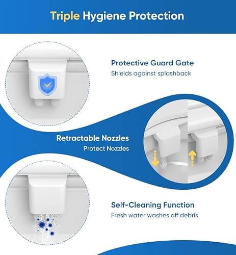 Ultra-Slim 3-in1 Bidet, Warm Water, Self-Cleaning, Posterior&Feminine Wash-(Retractable Dual Nozzles), Non-Electric Bidet Attachment for Toilet Seat, Adjustable Water Pressure, Stainless Steel Inlet thumbnail 2