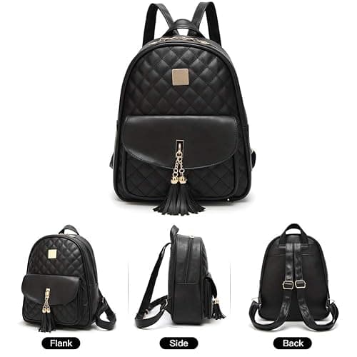 IHAYNER Women's Simple Design Quilted Mini Backpack - 3Pcs Leather Backpack Purse for Women thumbnail 3