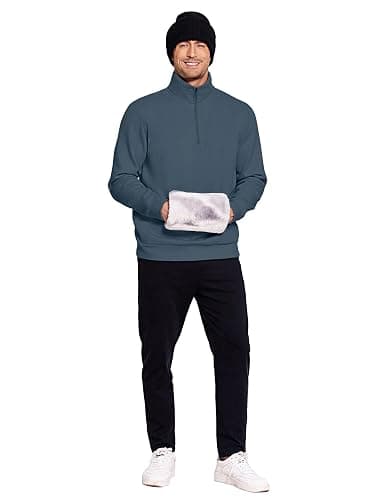 PINSPARK Men's Quarter Zip Pullover Sweatshirts Mock Neck Casual Long Sleeve Fall Winter Warm Fleece Cotton Sweatshirt thumbnail 3