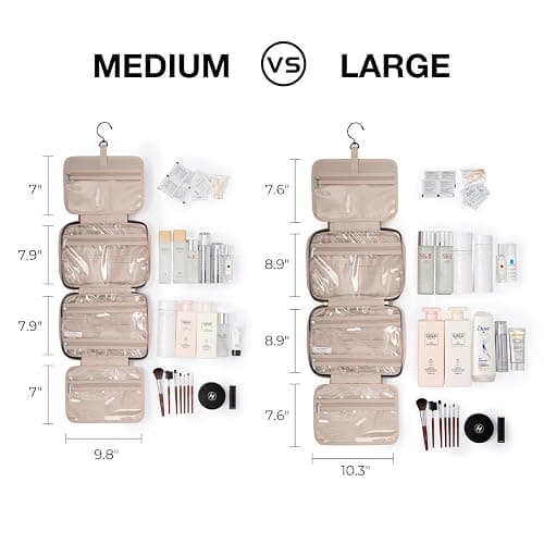 BAGSMART Toiletry Bag Travel Bag with Hanging Hook, Water-resistant Makeup Cosmetic Bag Travel Organizer for Accessories, Shampoo, Full-size Container, Toiletries (Baby Pink, Medium) - Baby Pink - Medium thumbnail 2
