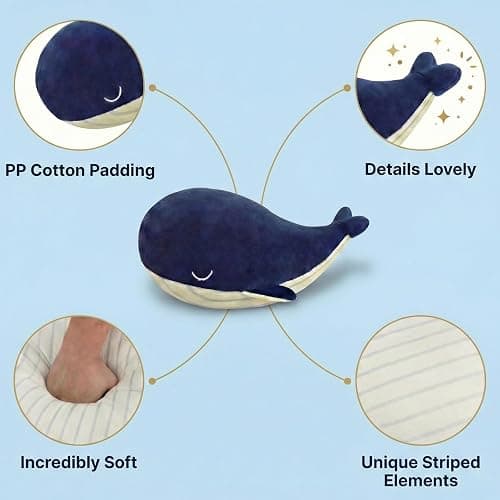 MUPI Whale Stuffed Animals Plush Pillow 4 Size Cute Soft Cotton Plushies Pillows Kawaii Blue Whale Toy Gifts for Kids Boys Girls Adults (Blue, 10 Inch) thumbnail 4