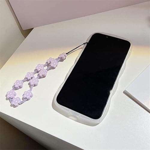 Fycyko Compatible with iPhone 14 Case with Cute Purple Flower Floral Pattern Design Aesthetic Women Teen Girls Flower Lens Protection Case for iPhone 14 +Chain-Flower thumbnail 3