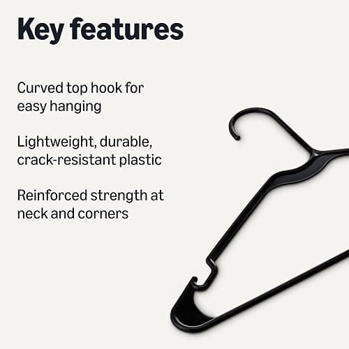 Amazon Basics Space Saving Plastic Clothes Hangers, Sturdy Closet Organizer for Shirts and Jackets, Adult Size, Black, 50-Pack thumbnail 4