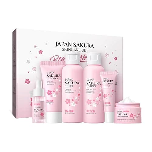 LAIKOU Skin Care Set JAPAN SAKURA Women Beauty Gift Sets Skin Care Kit 6pcs | Cleanser, Toner, Lotion, Serum, Eye Cream, Face Cream Travel Kit for Women Teen Girls Mom Daughter TSA-friendly Sizes - Image 1