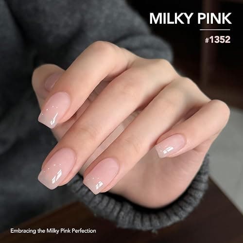 GAOY 16ml Gel Top Coat, Base Coat and 1352 Milky Pink Gel Polish Set, 3 Pcs | Clear Glossy No Wipe Gel Top Coat, Base Coat and Sheer Nude Color Gel, UV Light Cure Needed thumbnail 5