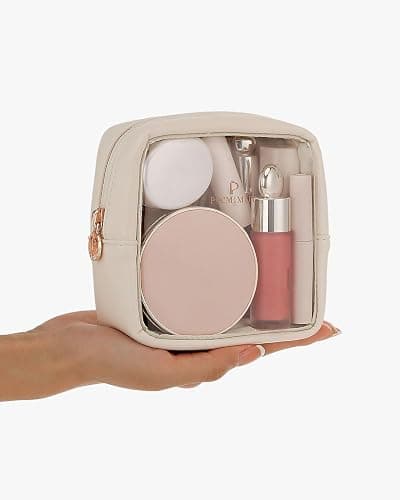 Pocmimut Mini Makeup Bag,Clear Makeup Bag Travel Toiletry Bag Pouch Purse Car Accessories Cute Stuff for Women,Travel Essentials Organizers,Beige thumbnail 3