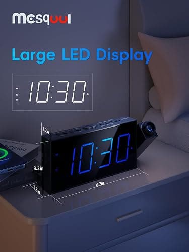 Digital Projection Alarm Clocks for Bedrooms - Large LED Display, 180° Rotatable Projector, 5-Level Dimmer,USB Charger,Battery Backup,Loud Dual Alarms for Kids Elderly,Heavy Sleepers,Snooze,12/24H,DST thumbnail 2