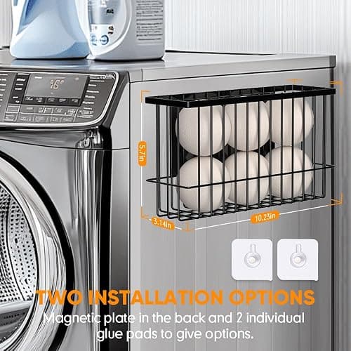 Moryimi Magnetic Dryer Ball Holder for Laundry Room Organization and Storage, Magnetic Lint Bin for Laundry Room, Iron Dryer Ball Container for Laundry Room Storage (No Balls, Black) thumbnail 2