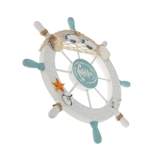 Rienar Nautical Beach Wooden Boat Ship Steering Wheel Fishing Net Shell Fish Home Wall Décor(11" Diameter) thumbnail 6