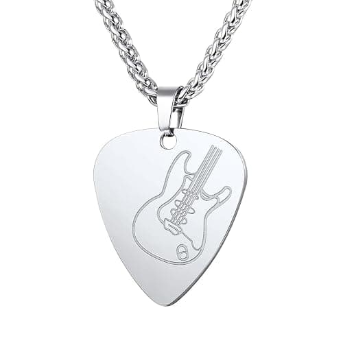U7 Hip Hop Punk Music Necklace, Guitar Pick/Guitar/Microphone/Headphone Pendant with Chain for Men & Women, Stainless Steel R&B Music Jewelry, Silver/Gold/Black, Customizable - Image 1