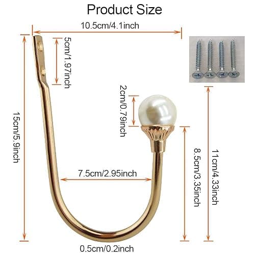 2 Pack Curtain Holdbacks Wall Mounted Curtain Tiebacks Hooks Plastic Pearl U Shape Curtain Tiebacks with Screws Curtain Ties for Home Office-Gold thumbnail 2