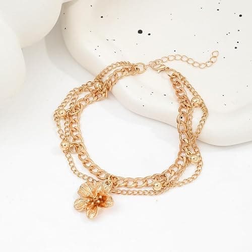 ONBRIG Ankle Bracelets for Women Gold Anklets for Women Waterproof Summer Beach Jewelry Pink Blue White Silver Flower Anklets for Women Plus Size Anklet Bracelet for Big Ankles Foot Jewelry thumbnail 5
