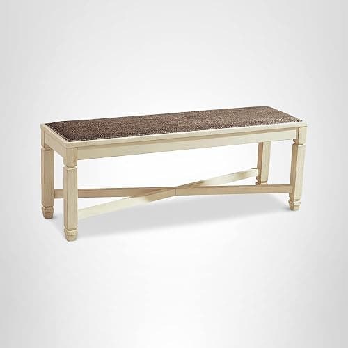 Signature Design by Ashley Bolanburg Casual French Country Upholstered Dining Room Bench with Nailhead Trim, Heavy Woven Fabric, Wood, Antique White & Tan thumbnail 15