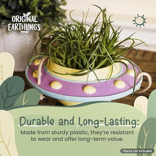 Original Earthlings Hanging Plant Holder - UFO Hanging Pots for Plants Indoor, Small Planters, Decorative Planter with Drainage Hole, Alien Room Decor Gift for Plant Lovers, Home Decor Gift - 4 Inch thumbnail 2