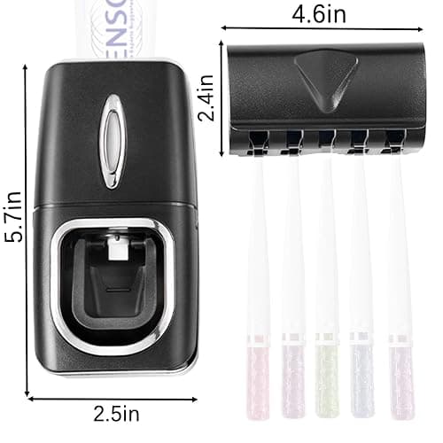 RIDGEPOLE Toothbrush Holder and Toothpaste Dispenser Set, Automatic Toothpaste Squeezer Dispenser, Dispenser Toothpaste Squeezer Kit, Wall Mounted Bathroom Accessories (Black) thumbnail 2