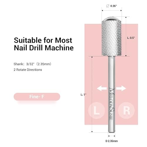MelodySusie Safety Nail Drill Bits, 3/32'' Smooth Round Top Large Barrel Carbide Bits, Suitable for Manicure Pedicure Cuticle Gel Polishing, Beginners Bits, Silver, Series Bit-S, Fine thumbnail 5
