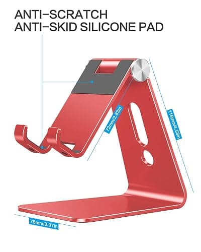 OMOTON Adjustable Cell Phone Stand, C2 Aluminum Desktop Phone Holder Dock Compatible with iPhone 15 14 13 Xs XR 8 Plus 7 6, Samsung Galaxy, Google Pixel, Android Phones, Red thumbnail 4