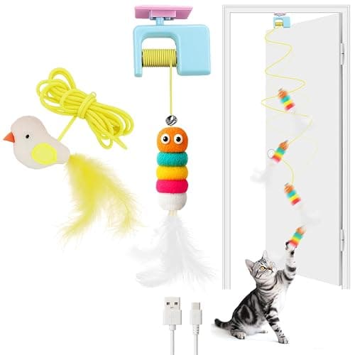 AIERSA Interactive Cat Toys for Indoor Cats,Automatic Cat Hanging Toys for Bored Indoor Adult Cats, Caterpillar and Flying Bird Toy for Door Frame, Self-Play Pet Chase Toy-Blue - Image 1