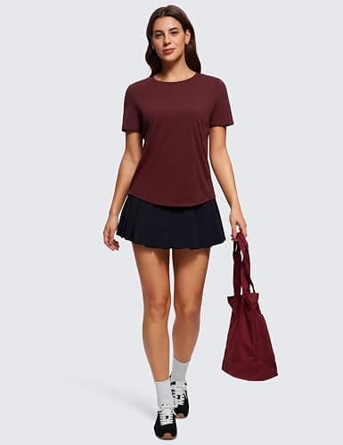 CRZ YOGA Pima Cotton Crewneck T-Shirts for Women - Workout Casual Yoga Athletic Short Sleeve Shirts Soft Crewneck Hip Tops thumbnail 4