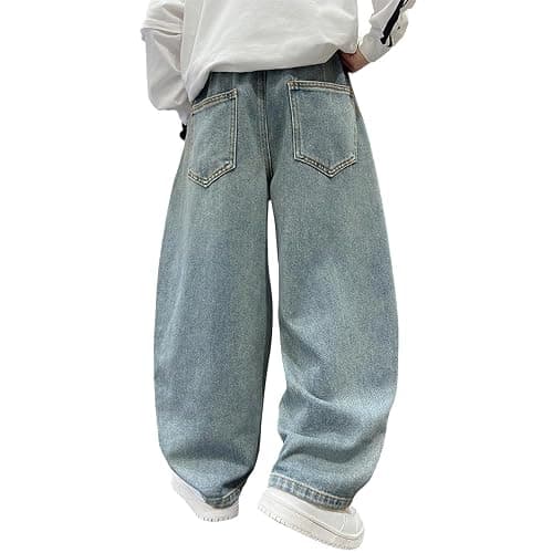 Nivne Tco Boys Baggy Jeans - Comfortable Streetwear Elastic Waist Pants with Pockets, Straight Leg Jeans for Tween thumbnail 4