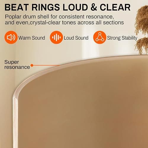 AODSK 5 drums & 3 cymbals 14 Inch Drum Set, Complete Kit w/Throne & Sticks | All Hardware Included, Adjustable Stool, Bass Pedal, Perfect for Young Beginners, Music Class, Holiday Gift, Easy Setup thumbnail 3