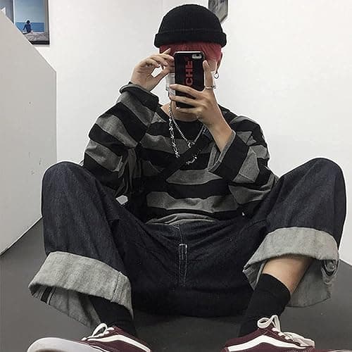 Striped Crewneck Long-Sleeve T-Shirt Alt Pullover Emo Shirt Punk Japanese Harajuku Streetwear thumbnail 4