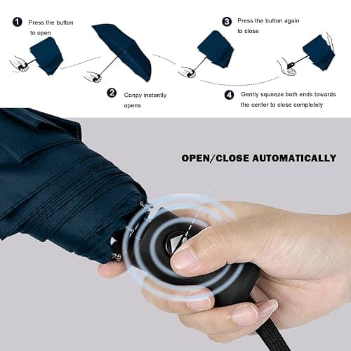 SIEPASA Windproof Travel Compact Umbrella-Automatic Umbrellas for Rain- Small Portable Windproof Umbrellas for Men Women Teenage. (White Polka Dots) thumbnail 6