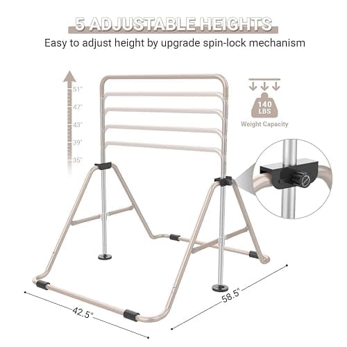 Nimsqury Foldable Gymnastics Bar, 5-Height Adjustable Gymnastic Bars for Kids at Home,Robust & Stable for Indoor/Outdoor Using,Weight Limit 140LBS thumbnail 2