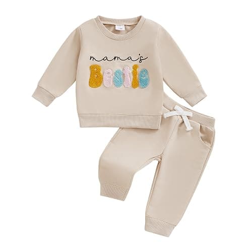 Kupretty Toddler Baby Girl Fall Winter Clothes Embroidered Letter Graphic Crewneck Sweatshirt + Joggers Pants Outfits Set - Image 1