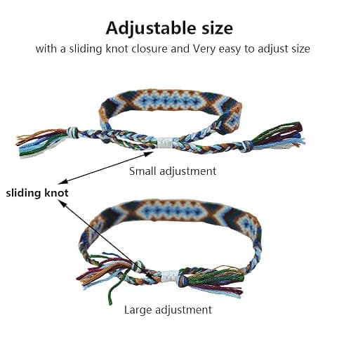 Tangser Nepal Woven Friendship Bracelets with a Sliding Knot Closure for Women, Kids, Girls, VSCO Girl and Men – Adjustable - Mix Color Random（Pack of 12） thumbnail 5