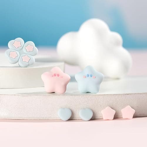 WISHAVEN ABXY Buttons Sticker Joystick Cover Caps, Cross D-Pad Button Caps Silicone Thumb Grips Set Compatible with Nintendo Switch/OLED Controller - Star Baby(Pink ＆ Blue) thumbnail 7