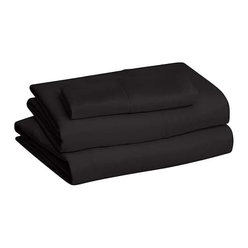 Amazon Basics Lightweight Super Soft Easy Care Breathable Brushed Microfiber 3-Piece Bed Sheet Set with 14-Inch Deep Pockets, Twin XL, Black, Solid thumbnail 2